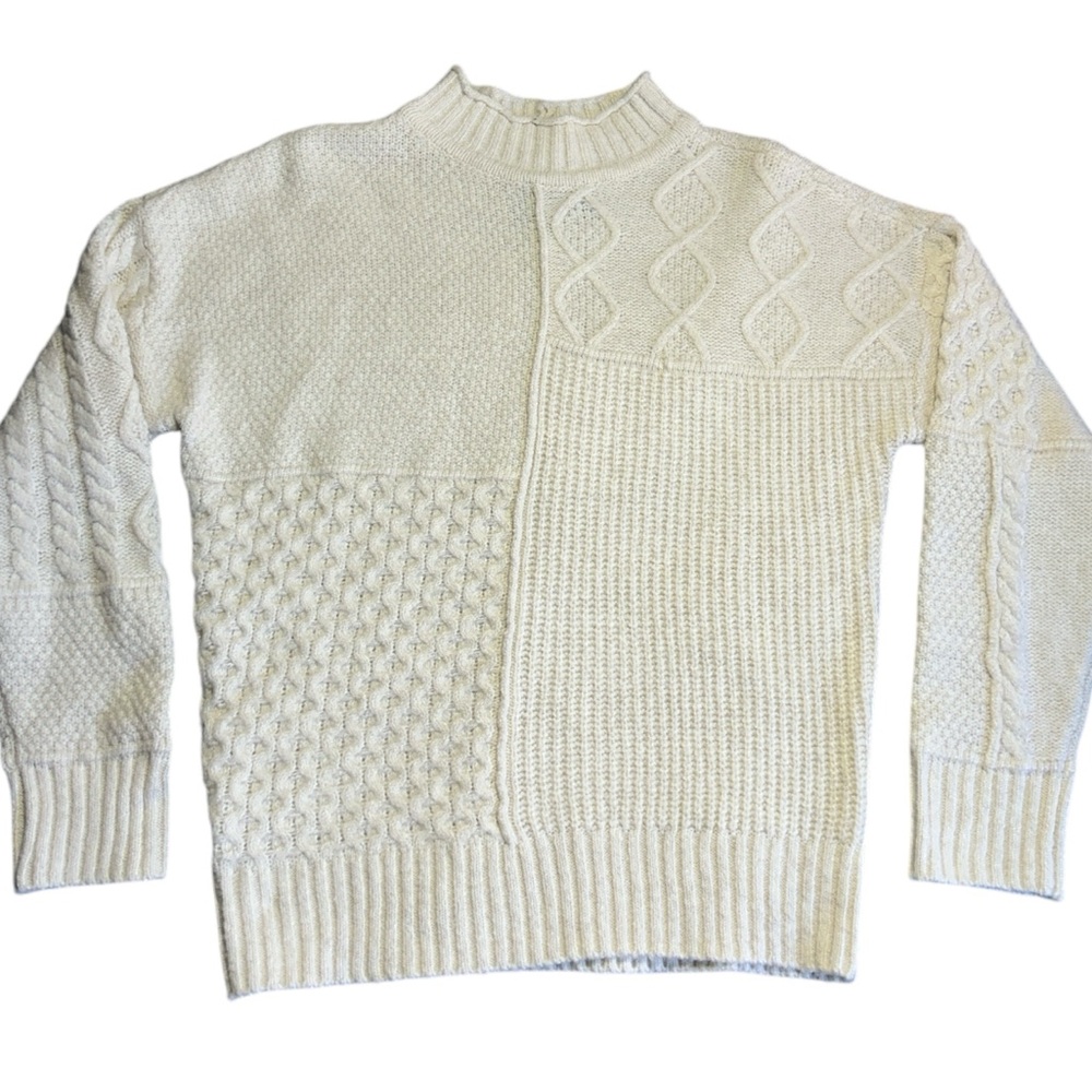 American Eagle Sweater Womens Small Cream Mock Neck Pullover Chunky Pattern